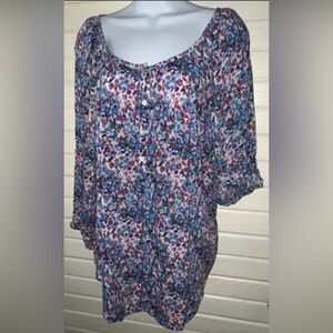 Intro. Dillards Floral Flowy Top with Button Front, Round Neck Bohemian style 3X
